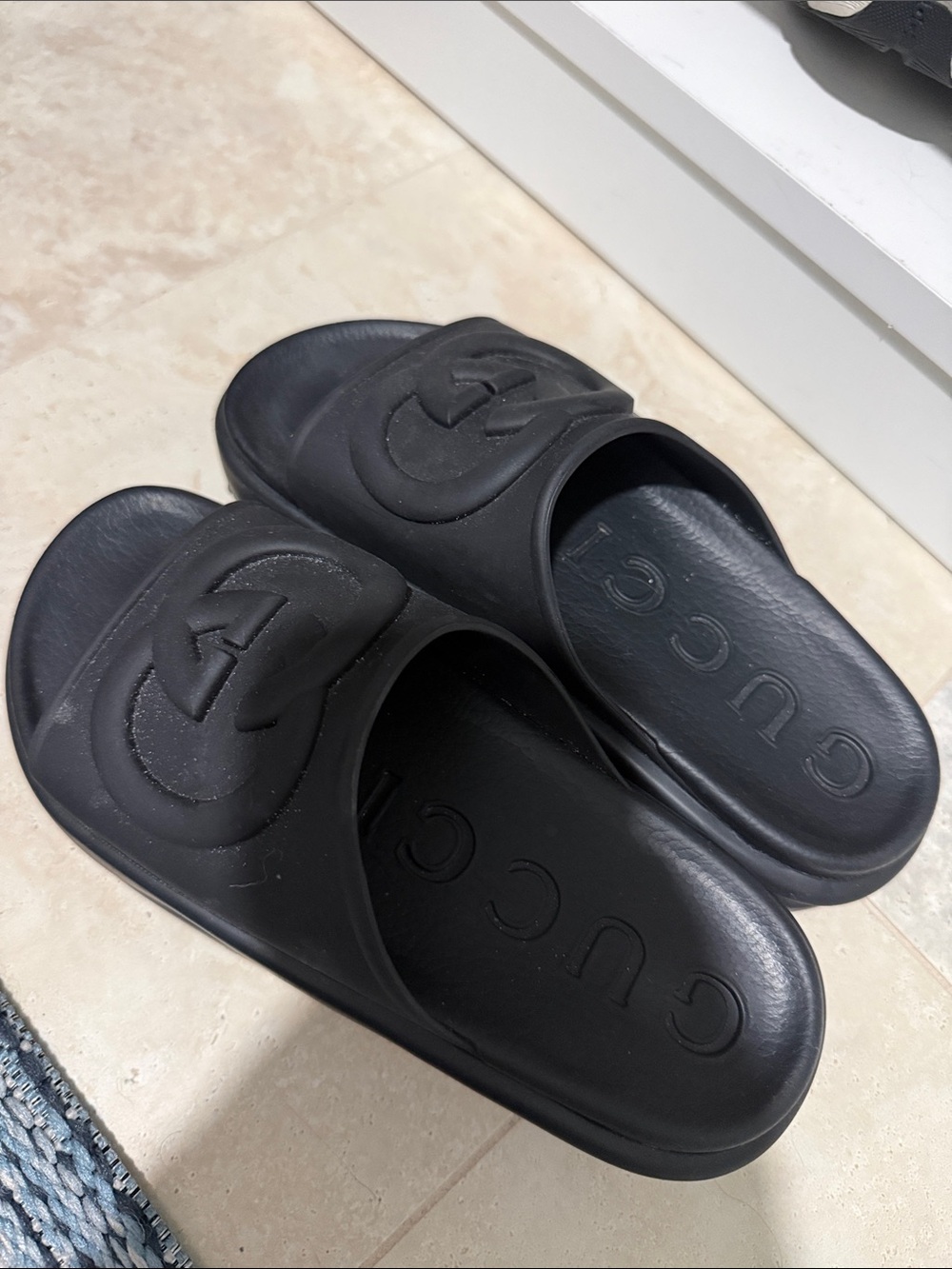 Gucci Black Interlocking G Slide Sandals - Size 35